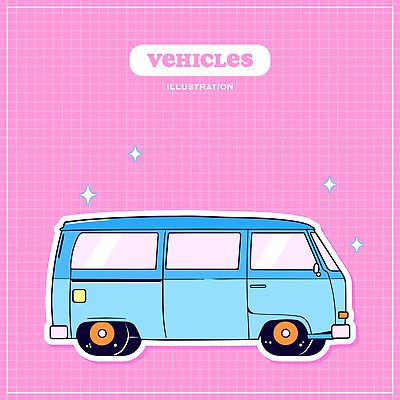 교통수단 분홍색 일러스트 사람없음 반짝임 오브젝트 격자 미니밴 엘리먼트 아기자기 국내일러스트 AI파일 컬러 교통 컨셉 무늬 모션 밴 파일형식 벡터