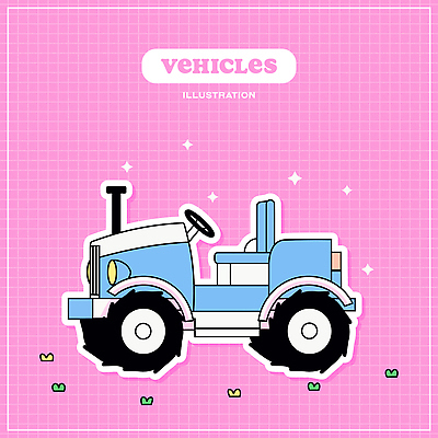 교통수단 분홍색 일러스트 사람없음 반짝임 오브젝트 격자 트랙터 엘리먼트 아기자기 국내일러스트 AI파일 컬러 교통 컨셉 무늬 모션 농기계 특수차량 파일형식 벡터