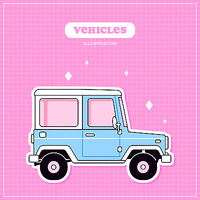 교통수단 분홍색 일러스트 사람없음 반짝임 오브젝트 격자 엘리먼트 중형차 아기자기 국내일러스트 AI파일 컬러 교통 컨셉 무늬 모션 자동차 파일형식 벡터