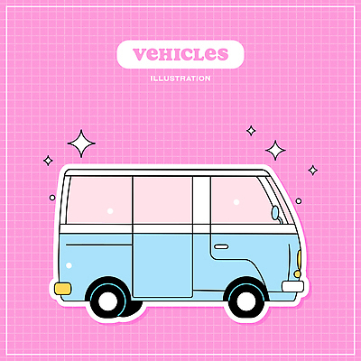 교통수단 분홍색 일러스트 사람없음 반짝임 오브젝트 격자 미니밴 엘리먼트 아기자기 국내일러스트 AI파일 컬러 교통 컨셉 무늬 모션 밴 파일형식 벡터