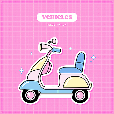 교통수단 분홍색 일러스트 사람없음 반짝임 스쿠터 오브젝트 격자 엘리먼트 아기자기 국내일러스트 AI파일 컬러 교통 컨셉 무늬 모션 오토바이 파일형식 벡터