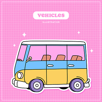 교통수단 분홍색 일러스트 사람없음 반짝임 오브젝트 격자 미니밴 엘리먼트 아기자기 국내일러스트 AI파일 컬러 교통 컨셉 무늬 모션 밴 파일형식 벡터