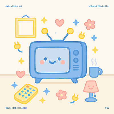 꽃 하늘색 액자 일러스트 미소 사람없음 컵 반짝임 귀여움 텔레비전 하트 스탠드 코드 리모컨 수증기 국내일러스트 AI파일 모양 식물 식기 컨셉 모션 조명 표정 파란색 전자제품 파일형식 벡터