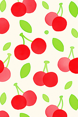 JPG 잎 패턴 일러스트 수채화 사람없음 체리 국내일러스트 AI일러스트 AI콘텐츠 식물 무늬 과일 파일형식