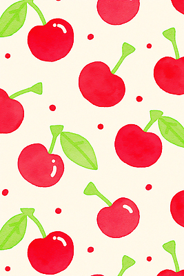 JPG 잎 패턴 일러스트 수채화 사람없음 체리 국내일러스트 AI일러스트 AI콘텐츠 식물 무늬 과일 파일형식