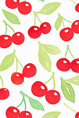 JPG 잎 패턴 일러스트 수채화 사람없음 체리 국내일러스트 AI일러스트 AI콘텐츠 식물 무늬 과일 파일형식