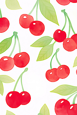 JPG 잎 패턴 일러스트 수채화 사람없음 체리 국내일러스트 AI일러스트 AI콘텐츠 식물 무늬 과일 파일형식