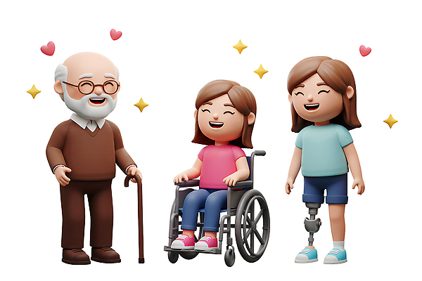 전신 PSD 편집이미지 여자 노년 남자 행복 어린이 지팡이 3D캐릭터 대화 미소 앉기 소녀 세명 반짝임 3D 하트 잡기 장애인 휠체어 의족 안경낌 편집3D 모양 캐릭터 감정 안경 모션 표정 말하기 사람 성인 디지털합성 장애 파일형식