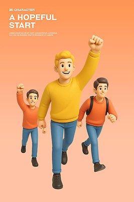전신 PSD 편집이미지 남자 대학생 미소 성인 세명 3D 손들기 걷기 희망 주먹 시작 백팩 성인남자만 편집3D 학생 감정 가방 모션 표정 사람 디지털합성 남자만 성인만 파일형식