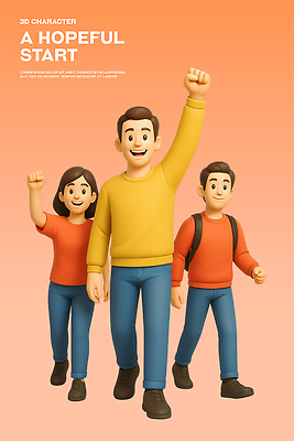 전신 PSD 편집이미지 여자 남자 대학생 미소 성인 세명 3D 손들기 걷기 희망 주먹 시작 백팩 성인만 편집3D 학생 감정 가방 모션 표정 사람 디지털합성 파일형식