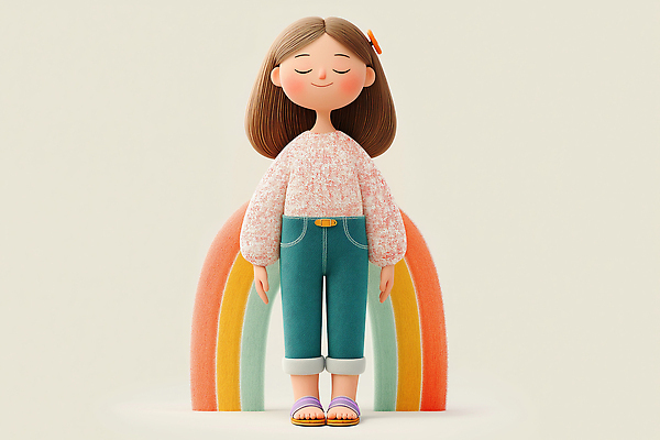 JPG 전신 편집이미지 여자 어린이 무지개 사랑 한명 서기 미소 소녀 눈감음 차렷 소녀한명만 편집실사 AI컴퓨터그래픽 AI콘텐츠 자연요소 1 감정 포즈 모션 표정 사람 CG 여자한명만 소녀만 파일형식