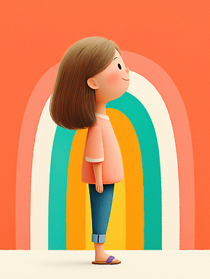 JPG 전신 편집이미지 여자 어린이 무지개 사랑 한명 서기 미소 소녀 옆모습 차렷 소녀한명만 편집실사 AI컴퓨터그래픽 AI콘텐츠 자연요소 1 감정 뷰포인트 포즈 모션 표정 사람 CG 여자한명만 소녀만 파일형식