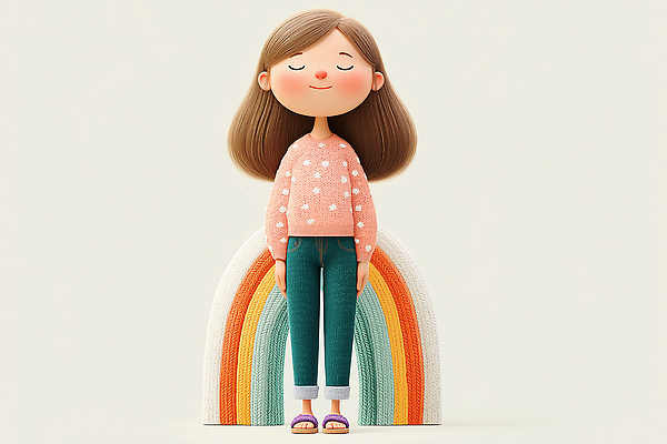 JPG 전신 편집이미지 여자 어린이 무지개 사랑 한명 서기 미소 소녀 눈감음 뜨개질 차렷 소녀한명만 편집실사 AI컴퓨터그래픽 AI콘텐츠 자연요소 1 감정 포즈 모션 표정 사람 취미 CG 여자한명만 소녀만 파일형식