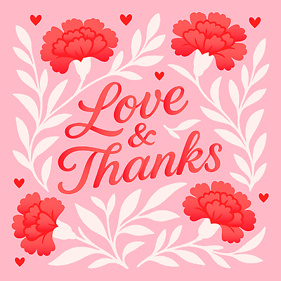 디자인 분홍색 잎 일러스트 사랑 사람없음 하트 카네이션 그림 감사 가정의달 레터링 국내일러스트 AI파일 모양 식물 꽃 감정 컬러 5월 파일형식 벡터