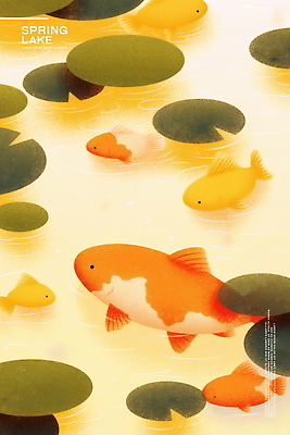 PSD 호수 일러스트 자연 사람없음 연잎 잉어 국내일러스트 잎 어류 생태계 파일형식