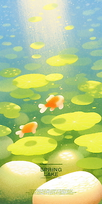 PSD 호수 일러스트 자연 사람없음 햇빛 돌_바위 연잎 금붕어 국내일러스트 잎 어류 태양 생태계 파일형식