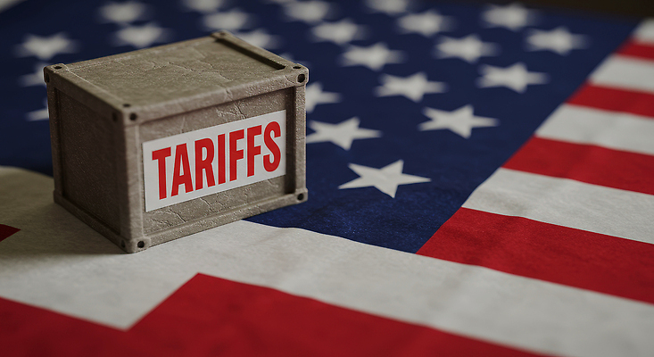 JPG 편집이미지 비즈니스 사람없음 빨간색 경제 미국 성조기 위험 사회이슈 무역 관세 무역전쟁 세관 편집실사 IC큐레이션 AI포토 AI콘텐츠 산업 컬러 컨셉 북아메리카 국기 CG 세금 파일형식 관세청