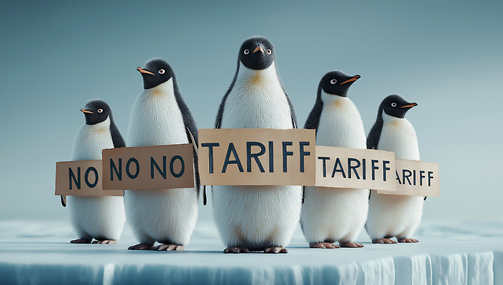 JPG 전신 편집이미지 하늘색 사람없음 얼음 팻말 표현 사회 남극 사회이슈 무역 펭귄 퍼포먼스 시위 교역 연대 주장 관세 무역전쟁 편집실사 IC큐레이션 AI컴퓨터그래픽 AI콘텐츠 자연요소 산업 컨셉 조류 프레임 파란색 극지방 CG 공동체 세금 파일형식