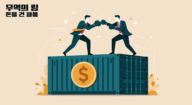 남자 일러스트 비즈니스 협상 성인 두명 경제 점프 경쟁 도전 비교 컨테이너 사회이슈 무역 리더 청록색 갈등 활기 물류 교역 성인남자만 관세 무역전쟁 국내일러스트 AI파일 산업 컬러 컨셉 모션 사람 세금 남자만 성인만 파일형식 벡터