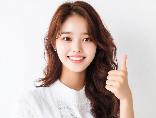 JPG 편집이미지 여자 한명 웃음 상반신 청년 앞모습 희망 선택 따봉 의료성형뷰티 청년여자한명만 편집실사 AI인물포토 AI콘텐츠 1 감정 뷰포인트 컨셉 표정 사람 성인 최고 CG 여자한명만 청년여자만 파일형식 AI포토