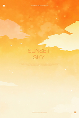 PSD 구름 일러스트 하늘 수채화 사람없음 평화 주황색 일몰 국내일러스트 자연요소 컬러 컨셉 노을 파일형식