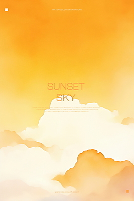 PSD 구름 일러스트 하늘 수채화 사람없음 평화 주황색 일몰 국내일러스트 자연요소 컬러 컨셉 노을 파일형식