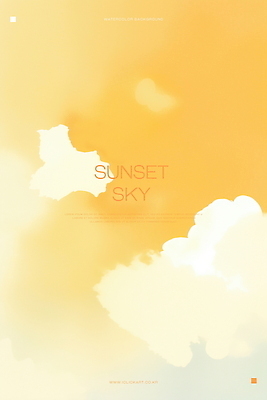 PSD 구름 일러스트 하늘 수채화 사람없음 평화 주황색 일몰 국내일러스트 자연요소 컬러 컨셉 노을 파일형식