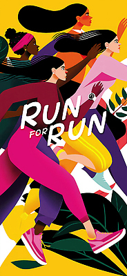 PSD 여자 스포츠 잎 일러스트 추상 여러명 성인 달리기 노란색 머리띠 러닝 성인여자만 국내일러스트 식물 컬러 다수 무늬 장신구 모션 사람 여자만 성인만 파일형식