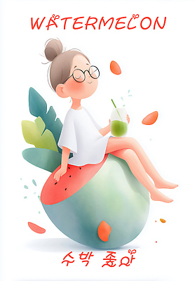 PSD 여자 음료 어린이 잎 일러스트 빨대 한명 미소 들기 앉기 소녀 빨간색 눈감음 다리꼬기 수박조각 음료수컵 소녀한명만 안경낌 국내일러스트 식물 1 안경 컬러 조각 모션 수박 표정 사람 컵 여자한명만 소녀만 파일형식