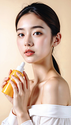 JPG 모델 편집이미지 여자 한명 미소 들기 상반신 성인 뷰티 화장품 베이지색 앰플 의료성형뷰티 성인여자한명만 이미지편집 편집실사 IC뷰티큐레이션 오프숄더 AI인물포토 AI콘텐츠 1 컬러 상의 모션 표정 사람 CG 여자한명만 성인여자만 파일형식 AI포토