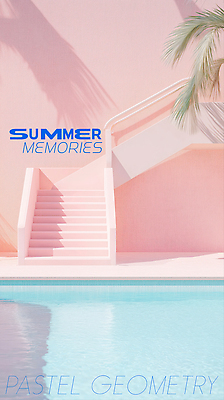 PSD 편집이미지 물결 분홍색 하늘색 수영장 그림자 사람없음 여름 햇빛 3D 계단 야자수잎 이미지편집 편집3D 계절 컬러 잎 파란색 태양 디지털합성 파일형식