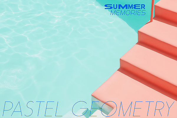 PSD 편집이미지 물결 분홍색 수영장 사람없음 여름 햇빛 3D 계단 이미지편집 편집3D 계절 컬러 태양 디지털합성 파일형식