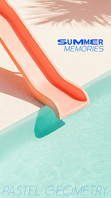 PSD 편집이미지 물결 분홍색 하늘색 수영장 그림자 사람없음 여름 햇빛 3D 미끄럼틀 이미지편집 편집3D 계절 컬러 파란색 태양 놀이기구 디지털합성 파일형식