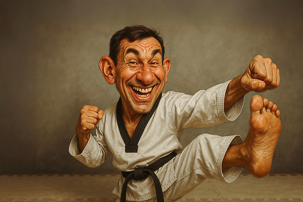 JPG 편집이미지 남자 중년 한명 웃음 갈색 주먹 펀치 유머 킥 역동적 태권도복 열정 태권도선수 검은띠 중년남자한명만 편집실사 1 감정 스포츠용품 컬러 컨셉 모션 운동선수 표정 도복 사람 성인 끈 CG 태권도 남자한명만 중년남자만 파일형식