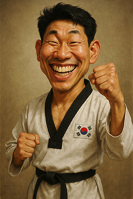 JPG 편집이미지 남자 중년 한명 웃음 상반신 갈색 주먹 유머 태극기 역동적 태권도복 열정 태권도선수 검은띠 중년남자한명만 편집실사 1 감정 스포츠용품 컬러 컨셉 모션 운동선수 표정 도복 사람 성인 끈 국기 CG 태권도 남자한명만 중년남자만 파일형식