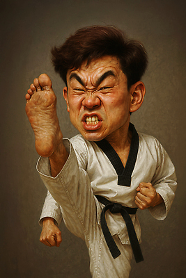 JPG 편집이미지 남자 중년 한명 갈색 주먹 유머 찡그림 킥 역동적 태권도복 열정 태권도선수 검은띠 중년남자한명만 편집실사 1 감정 스포츠용품 컬러 컨셉 모션 운동선수 표정 도복 사람 성인 끈 CG 태권도 남자한명만 중년남자만 파일형식