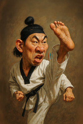 JPG 편집이미지 남자 중년 한명 갈색 주먹 머리띠 유머 킥 역동적 태권도복 열정 태권도선수 상투 검은띠 중년남자한명만 편집실사 1 감정 스포츠용품 컬러 컨셉 장신구 모션 운동선수 도복 사람 성인 끈 CG 태권도 남자한명만 중년남자만 파일형식