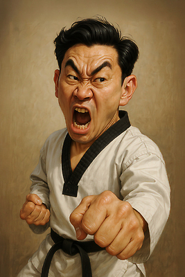 JPG 편집이미지 남자 중년 한명 상반신 갈색 외침 주먹 펀치 유머 역동적 태권도복 열정 태권도선수 검은띠 중년남자한명만 편집실사 1 감정 스포츠용품 컬러 컨셉 모션 운동선수 도복 사람 성인 소리 끈 CG 태권도 남자한명만 중년남자만 파일형식
