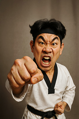 JPG 편집이미지 남자 중년 한명 상반신 갈색 외침 주먹 펀치 유머 역동적 태권도복 열정 태권도선수 검은띠 중년남자한명만 편집실사 1 감정 스포츠용품 컬러 컨셉 모션 운동선수 도복 사람 성인 소리 끈 CG 태권도 남자한명만 중년남자만 파일형식