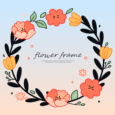 하늘색 잎 일러스트 사람없음 반짝임 그라데이션 원형프레임 꽃프레임 리스장식 코랄 국내일러스트 AI파일 식물 꽃 컬러 모션 프레임 장식 파란색 원형 파일형식 벡터