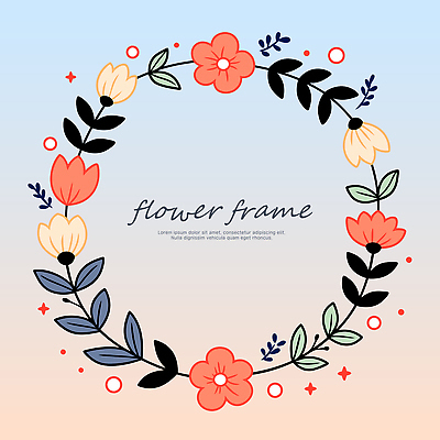 분홍색 하늘색 잎 일러스트 사람없음 반짝임 그라데이션 원형프레임 꽃프레임 리스장식 국내일러스트 AI파일 식물 꽃 컬러 모션 프레임 장식 파란색 원형 파일형식 벡터