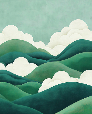 JPG 구름 일러스트 자연 하늘 풍경 사람없음 초록색 드넓은 산맥 국내일러스트 AI일러스트 AI콘텐츠 자연요소 컬러 산 생태계 파일형식