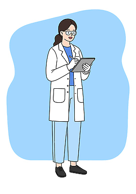 전신 PSD 여자 하늘색 일러스트 고글 직업캐릭터 한명 미소 들기 성인 태블릿 실험복 연구원 과학자 성인여자한명만 태블릿펜 일러캐릭터 직업 캐릭터 1 과학 모션 표정 사람 파란색 전자제품 스마트기기 펜 가운 학자 여자한명만 성인여자만 파일형식