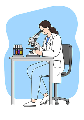 전신 PSD 여자 하늘색 일러스트 직업캐릭터 현미경 한명 미소 앉기 성인 관찰 잡기 실험복 연구원 과학자 책상 시험관 바퀴의자 성인여자한명만 일러캐릭터 직업 캐릭터 1 과학 가구 의자 모션 표정 실험기구 사람 파란색 가운 학자 여자한명만 성인여자만 파일형식