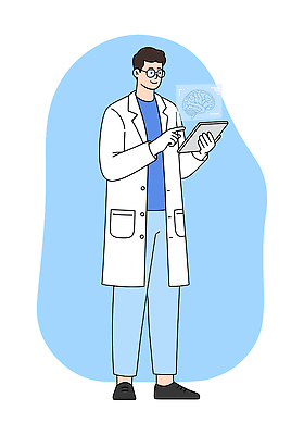 전신 PSD 남자 하늘색 일러스트 고글 직업캐릭터 한명 미소 들기 성인 태블릿 터치 실험복 연구원 과학자 뇌 홀로그램 성인남자한명만 일러캐릭터 직업 캐릭터 1 과학 모션 표정 사람 파란색 전자제품 스마트기기 가운 학자 남자한명만 성인남자만 파일형식