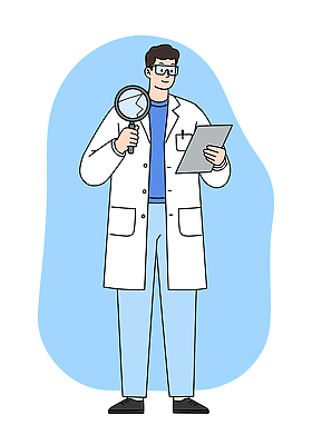 전신 PSD 남자 하늘색 일러스트 돋보기 고글 직업캐릭터 한명 미소 들기 성인 실험복 연구원 과학자 서류판 성인남자한명만 일러캐릭터 직업 캐릭터 1 과학 모션 표정 사람 파란색 사무용품 가운 학자 남자한명만 성인남자만 파일형식