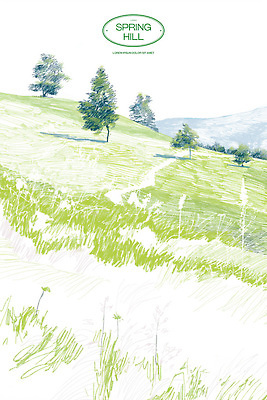 PSD 나무 길 일러스트 자연 잔디 초원 사람없음 연두색 봄풍경 언덕 드넓은 국내일러스트 식물 풍경 초록색 봄 생태계 파일형식