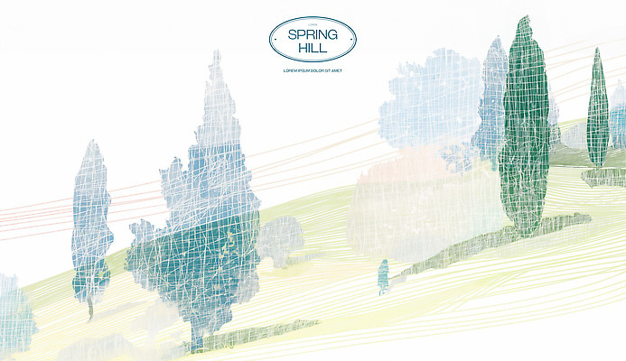 PSD 나무 일러스트 자연 잔디 초원 사람없음 연두색 봄풍경 언덕 드넓은 국내일러스트 식물 풍경 초록색 봄 생태계 파일형식