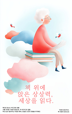 PSD 구름 여자 노년 포스터 일러스트 조류 하늘 한명 미소 앉기 공중 독서 눈감음 잡기 떠있는 책더미 노인여자한명만 안경낌 국내일러스트 자연요소 동물 1 안경 모션 표정 사람 성인 책 무더기 여자한명만 노인여자만 파일형식