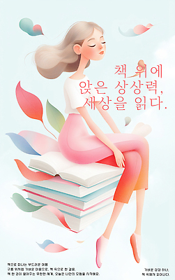 PSD 여자 포스터 잎 일러스트 하늘 한명 앉기 성인 공중 독서 눈감음 다리꼬기 떠있는 책더미 성인여자한명만 국내일러스트 식물 1 모션 사람 책 무더기 여자한명만 성인여자만 파일형식